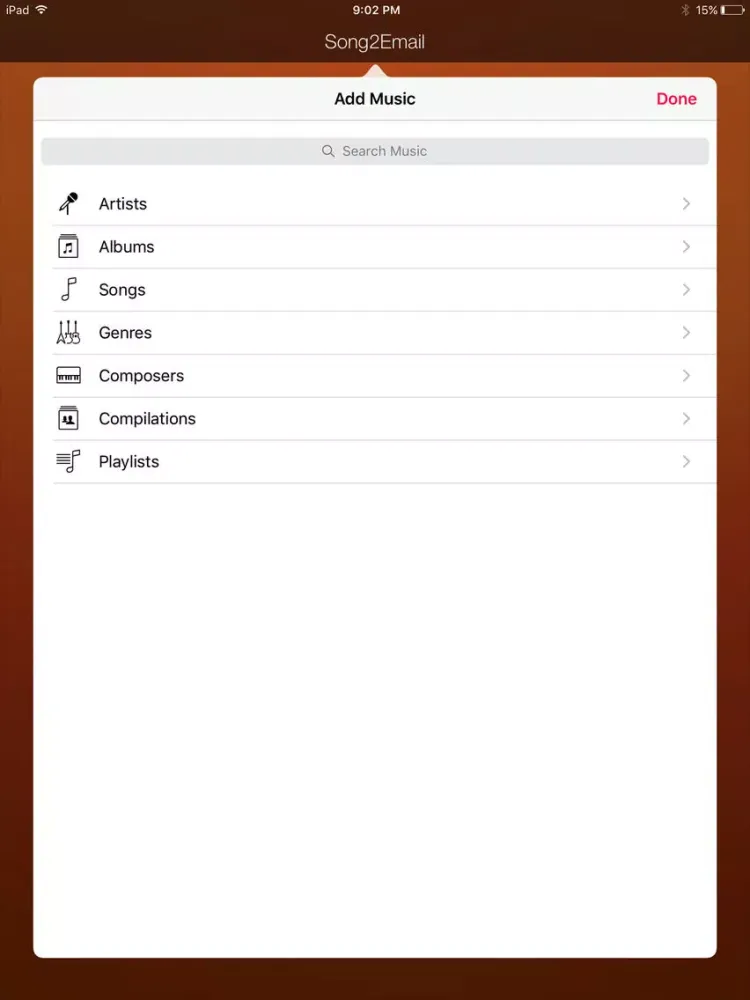ภาพหน้าจอของ Song2Email iPad 
