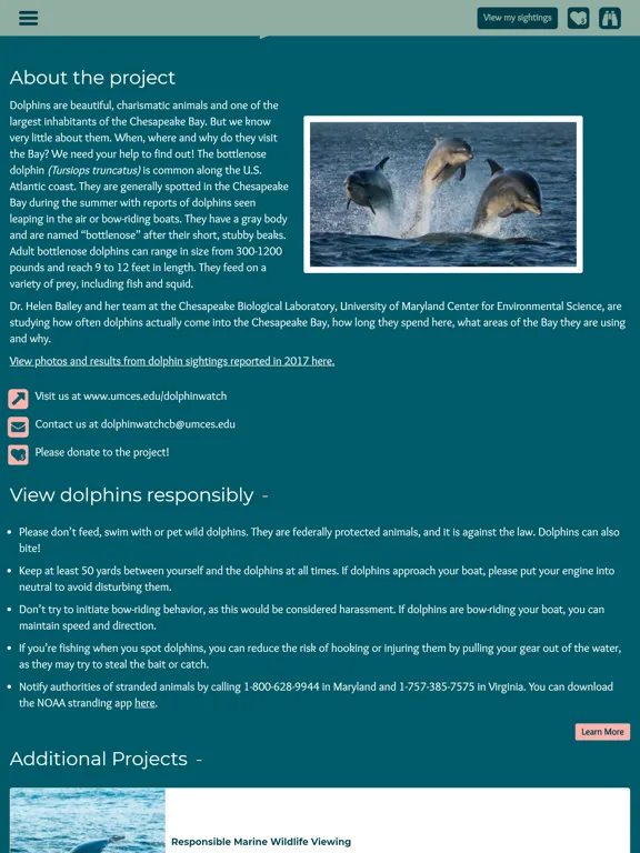 Captures d'écran de Chesapeake Dolphin Watch iPad