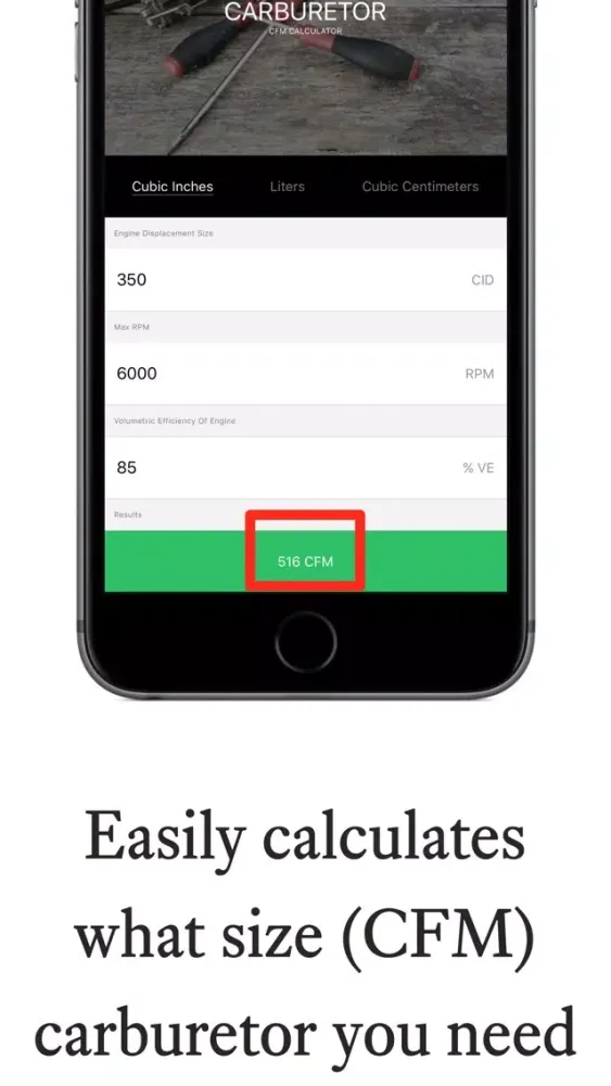 Carburetor CFM Calculator स्क्रीनशॉट