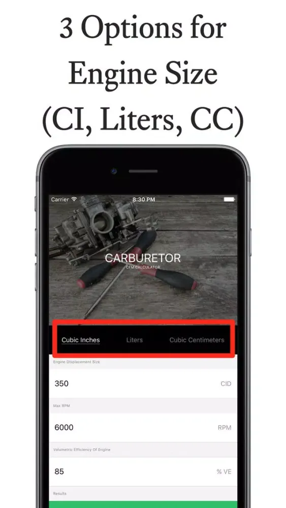 Carburetor CFM Calculator स्क्रीनशॉट