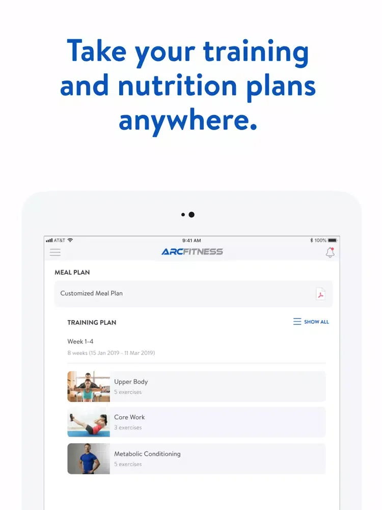 Capturas de tela do ARC Fitness Online iPad 