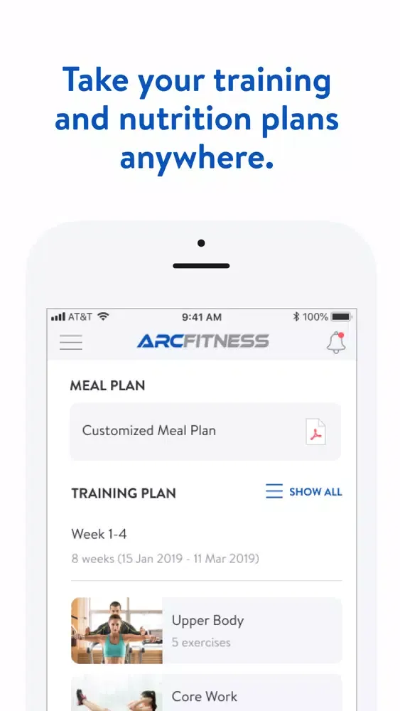 Capturas de tela do ARC Fitness Online