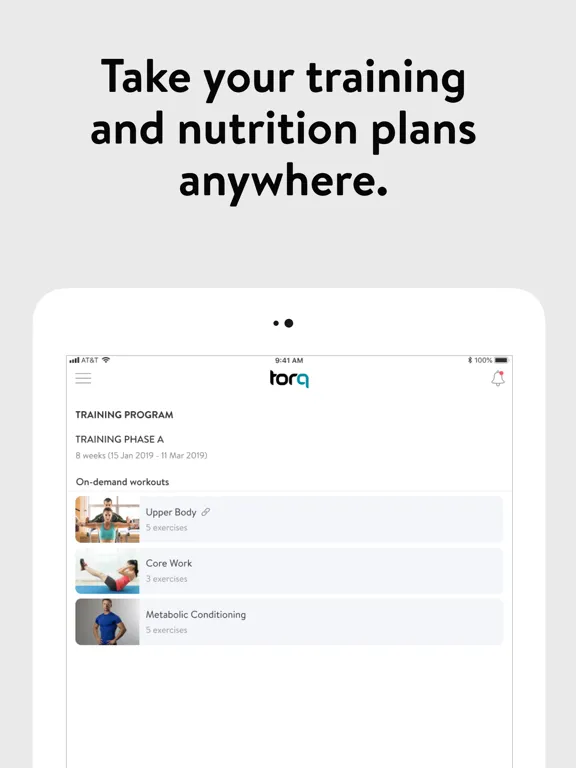 Tangkapan layar Torq Personal Training iPad 