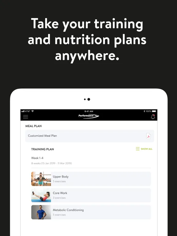 Performance Health and Fitness iPad  Screenshots