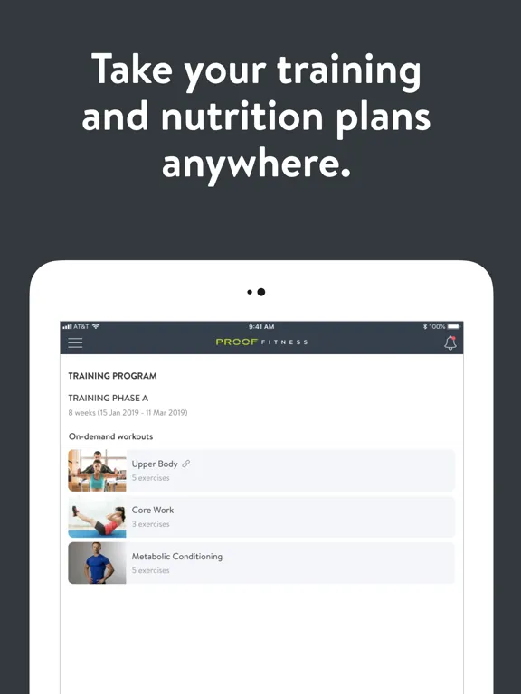Capturas de tela do PROOF FITNESS Online iPad 