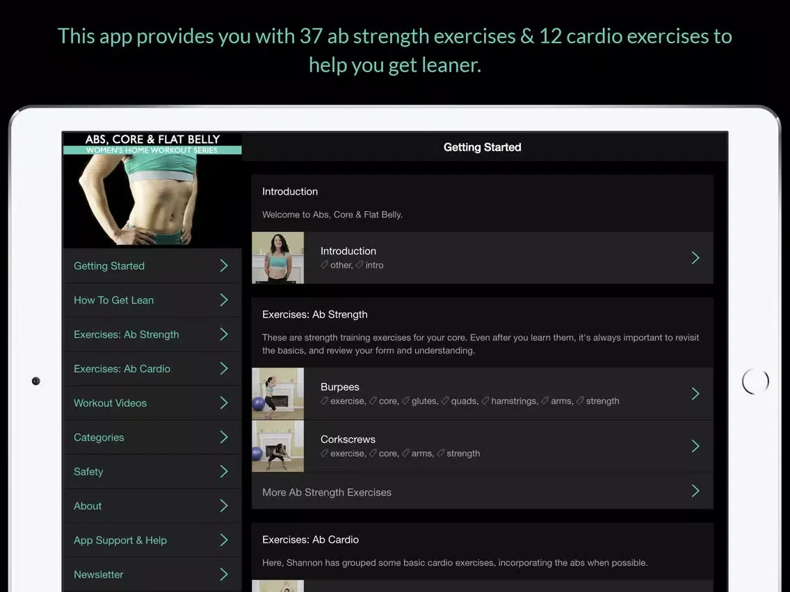 Abs, Core & Flat Belly: Women's Home Workout Series iPad  スクリーンショット