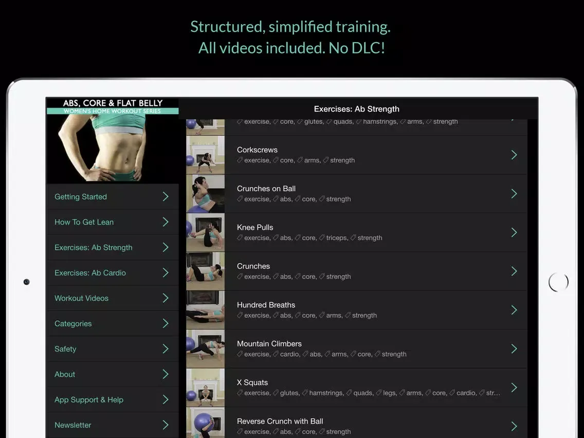 Abs, Core & Flat Belly: Women's Home Workout Series iPad  スクリーンショット