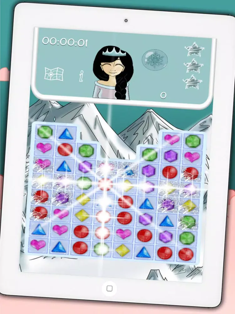 Ice Princess jeweled crush – funny bubble game for kids and adults iPad  Screenshots