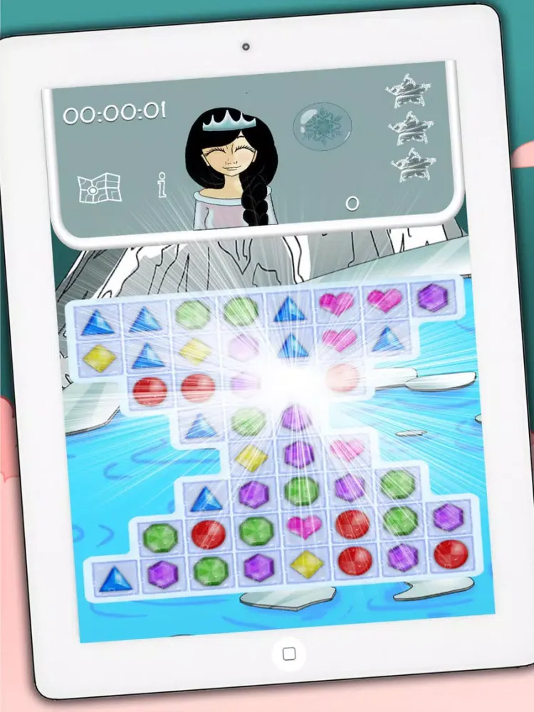 Ice Princess jeweled crush – funny bubble game for kids and adults iPad  Screenshots