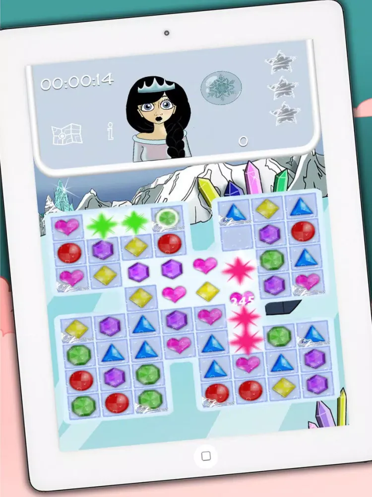 Ice Princess jeweled crush – funny bubble game for kids and adults iPad  Screenshots
