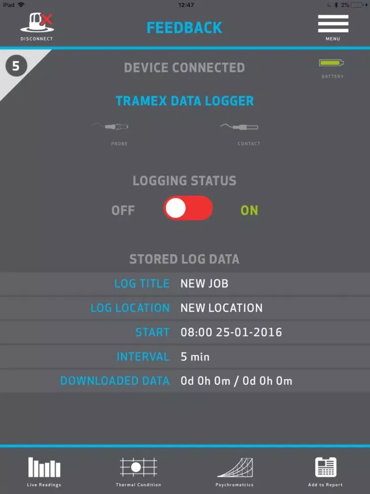 Tramex Feedback Data Logger iPad  Screenshots
