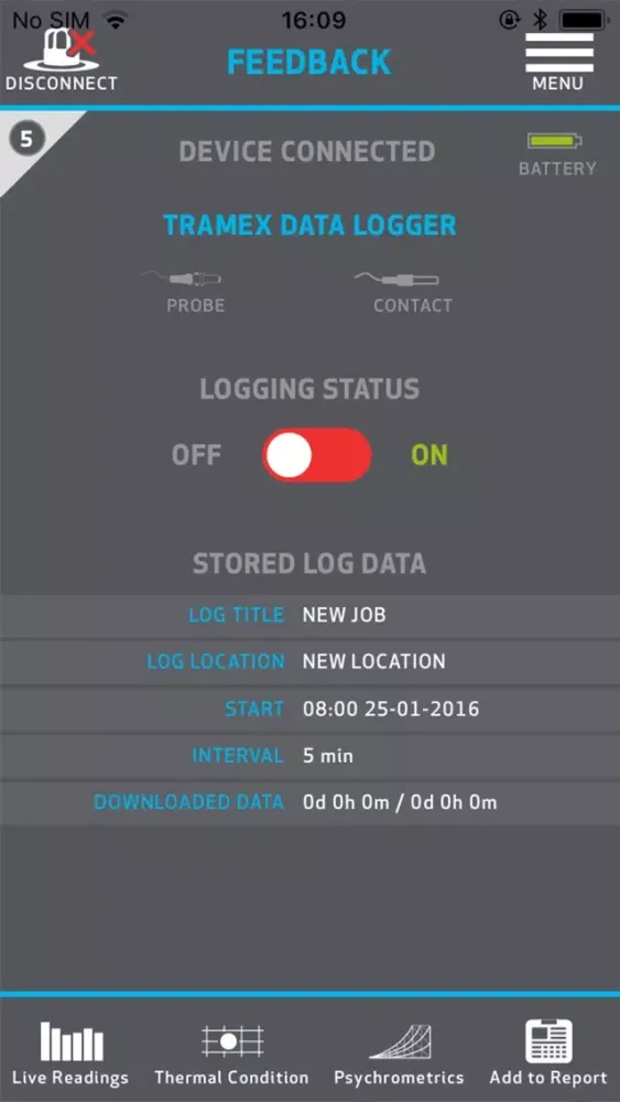 Tramex Feedback Data Logger Screenshots