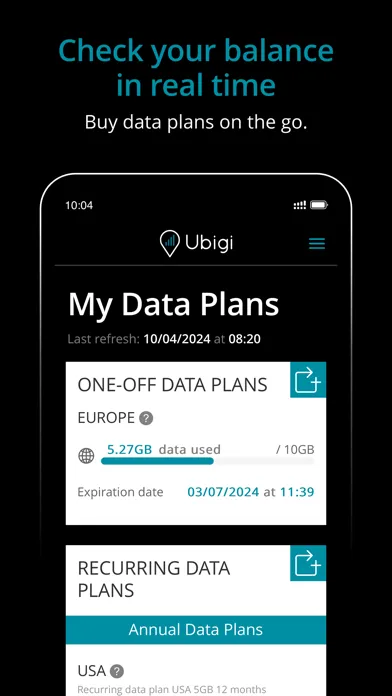 Capturas de tela do Ubigi: Travel eSIM & data plan