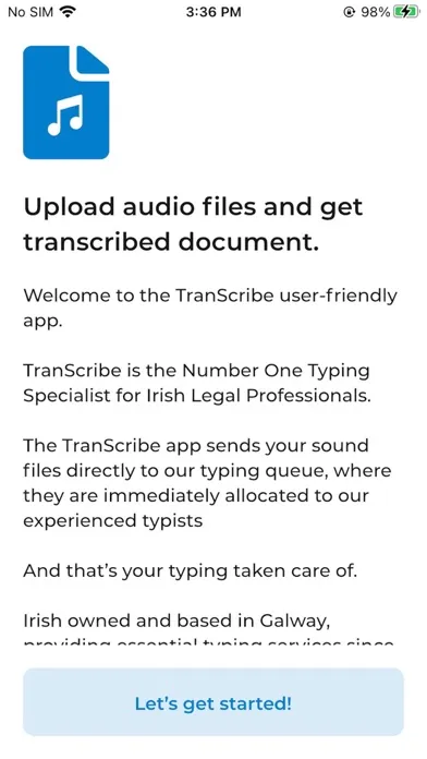 Capturas de tela do TranScribe App