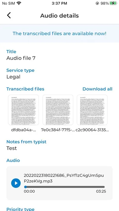 Capturas de tela do TranScribe App