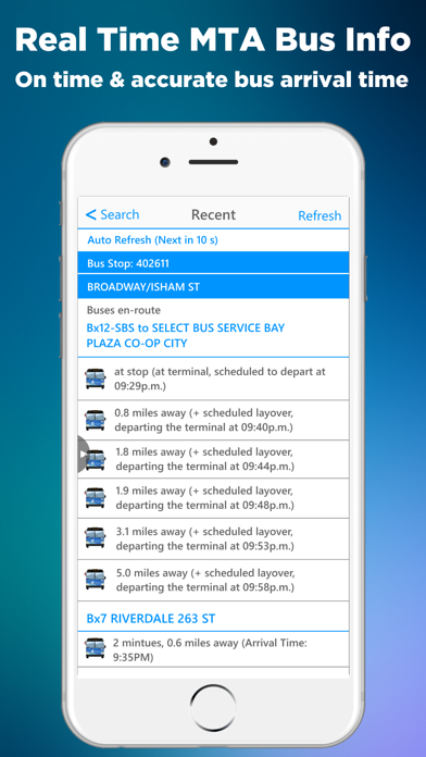 ภาพหน้าจอของ NYC Bus Time App (MTA)