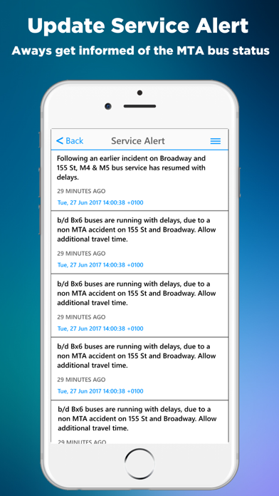 ภาพหน้าจอของ NYC Bus Time App (MTA)