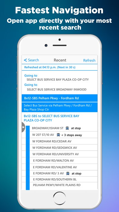 ภาพหน้าจอของ NYC Bus Time App (MTA)