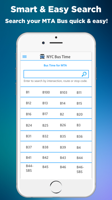 ภาพหน้าจอของ NYC Bus Time App (MTA)