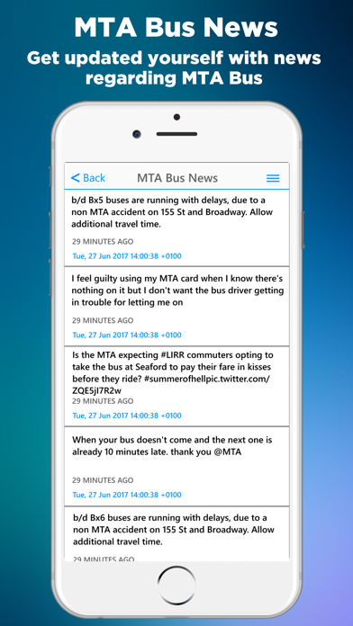 ภาพหน้าจอของ NYC Bus Time App (MTA)