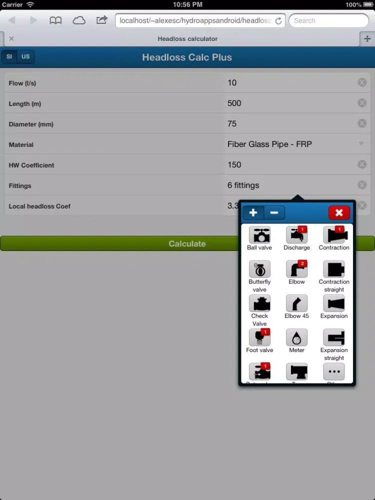 Capturas de tela do Headloss calculator iPad 