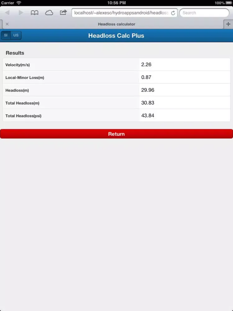 Capturas de tela do Headloss calculator iPad 