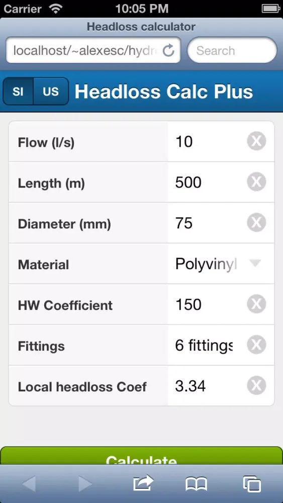 Capturas de tela do Headloss calculator