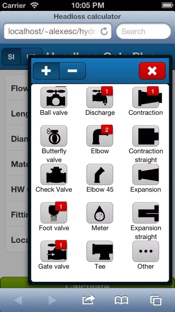 Capturas de tela do Headloss calculator