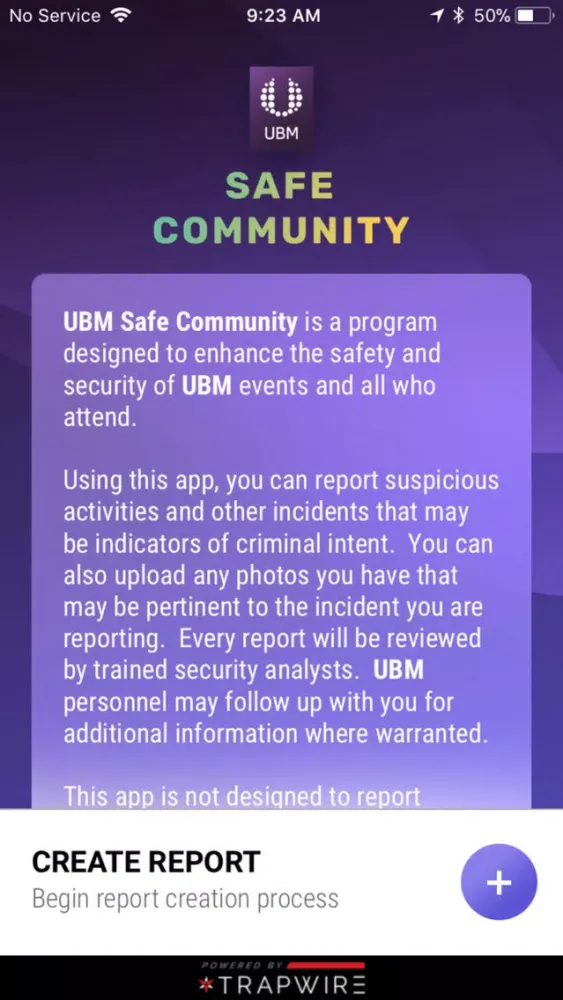 Capturas de tela do UBM Safe Community