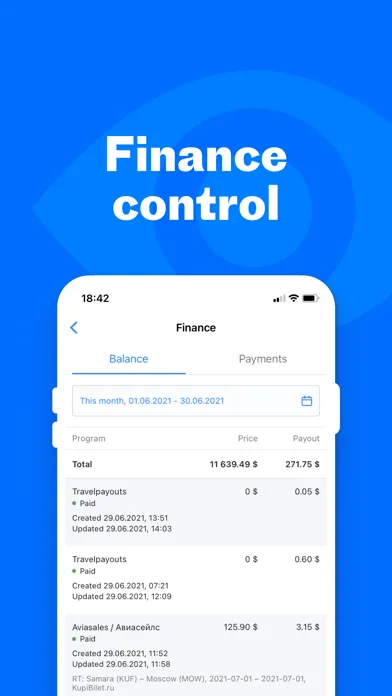 Capturas de tela do Travelpayouts