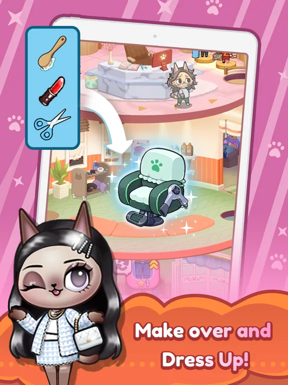 Idle Cat Makeover: Hair Salon iPad  Screenshots