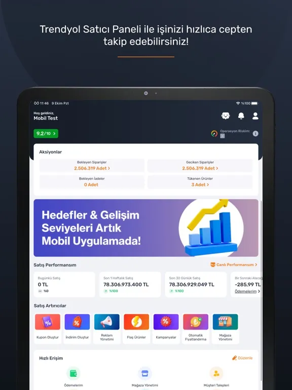 Tangkapan layar Trendyol Satıcı Paneli iPad 