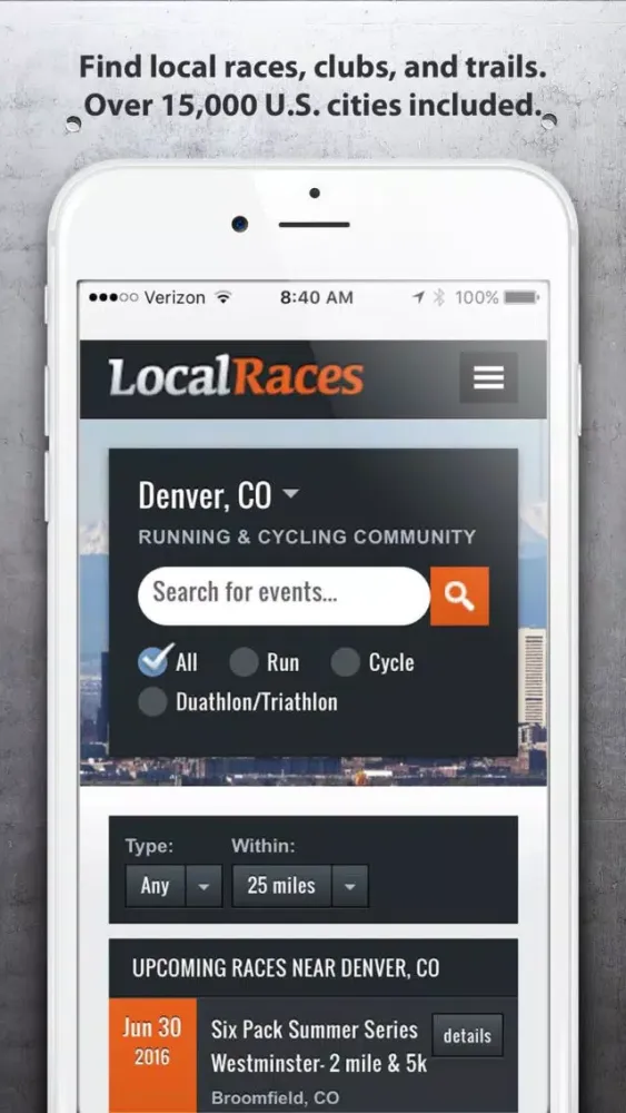 Captures d'écran de Race Finder - Search for running events (5Ks, 10Ks, half marathons, and marathons), triathlons, and cycling events in your city
