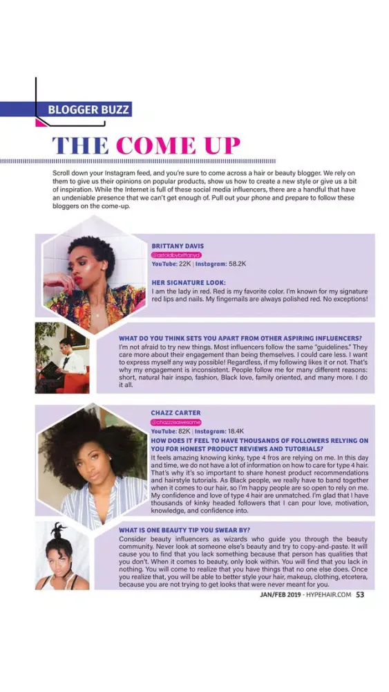 Capturas de tela do Hype Hair Magazine