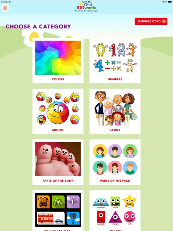 Capturas de tela do My First 100 Words iPad 