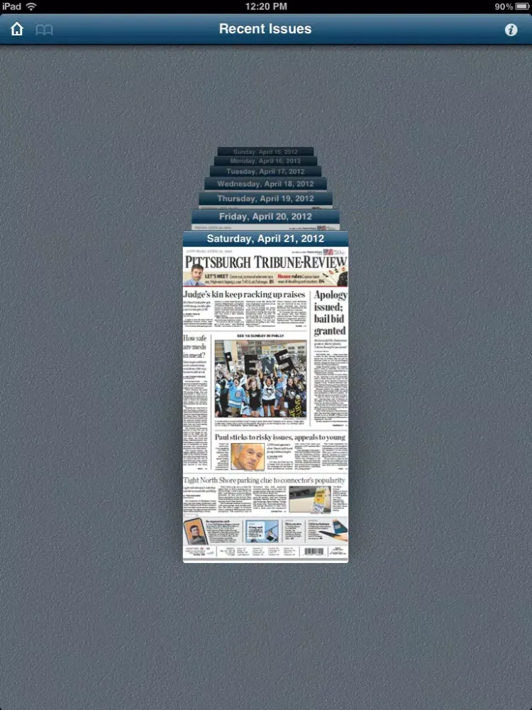 Capturas de tela do eTRIB iPad 