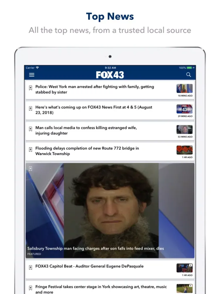 Ảnh chụp màn hình của FOX43 News - Harrisburg iPad 