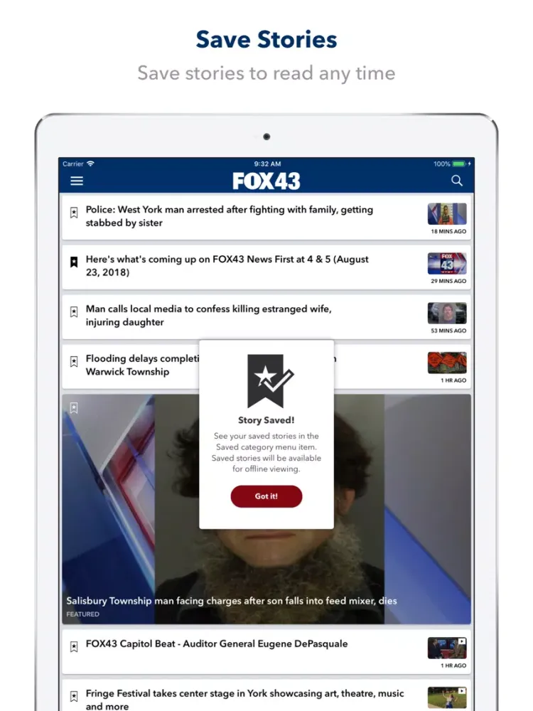 Ảnh chụp màn hình của FOX43 News - Harrisburg iPad 