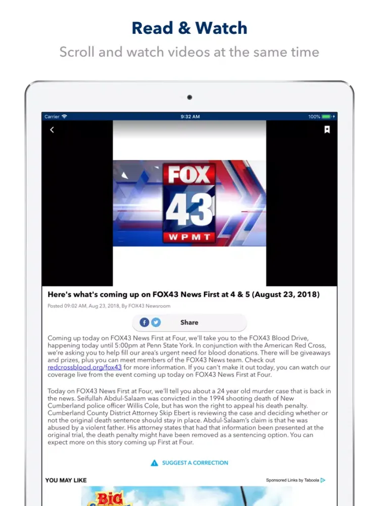 Ảnh chụp màn hình của FOX43 News - Harrisburg iPad 