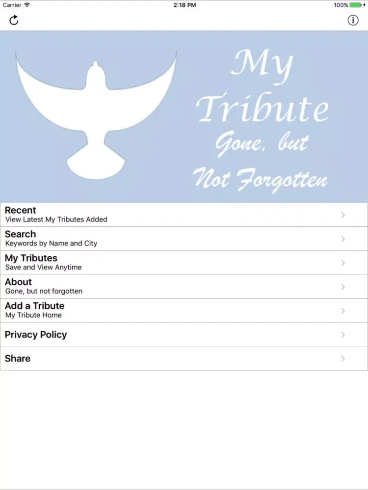 Ảnh chụp màn hình của My Tribute iPad 