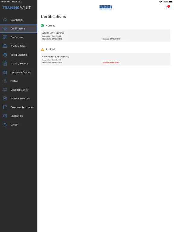 ภาพหน้าจอของ Training Vault iPad 