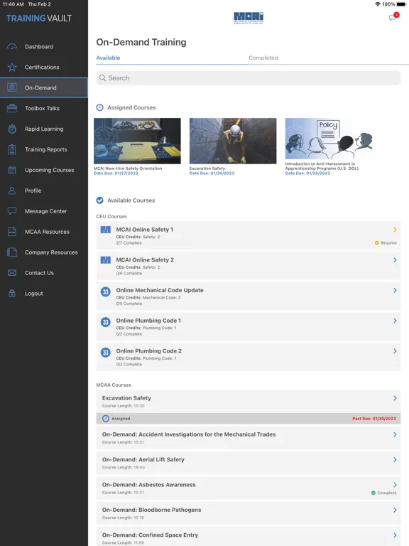 ภาพหน้าจอของ Training Vault iPad 
