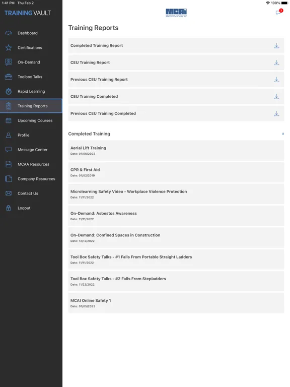 ภาพหน้าจอของ Training Vault iPad 