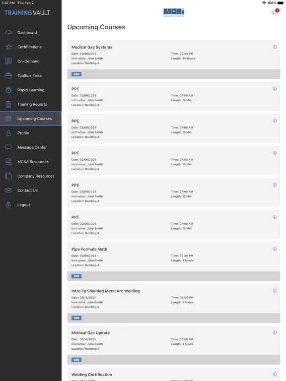 ภาพหน้าจอของ Training Vault iPad 