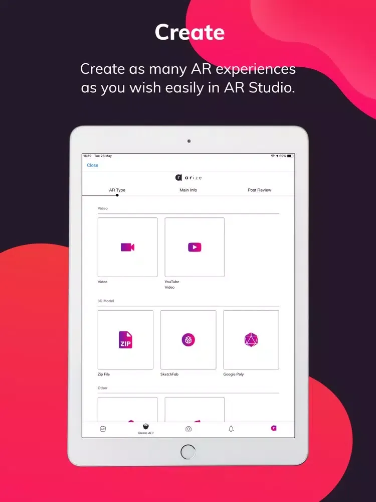 Capturas de tela do ARize Augmented Reality iPad 