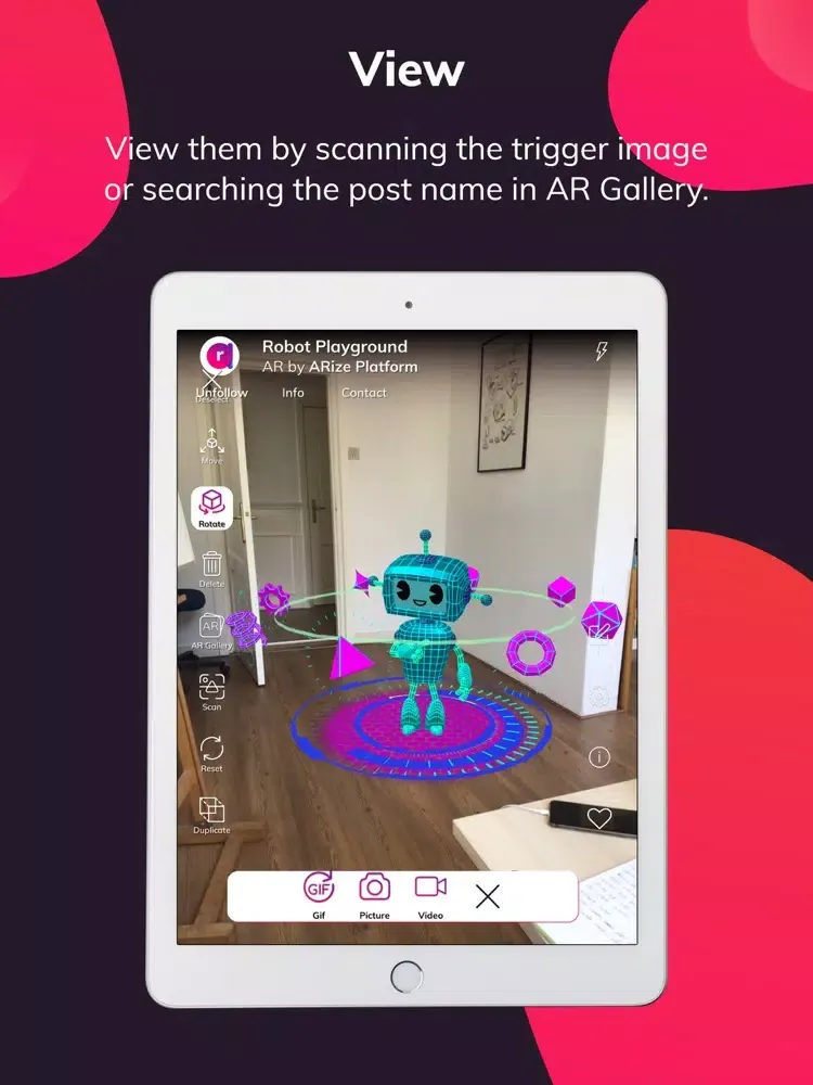 Capturas de tela do ARize Augmented Reality iPad 