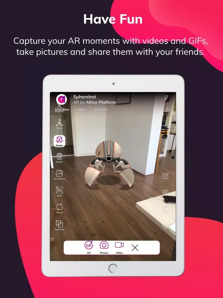 Capturas de tela do ARize Augmented Reality iPad 