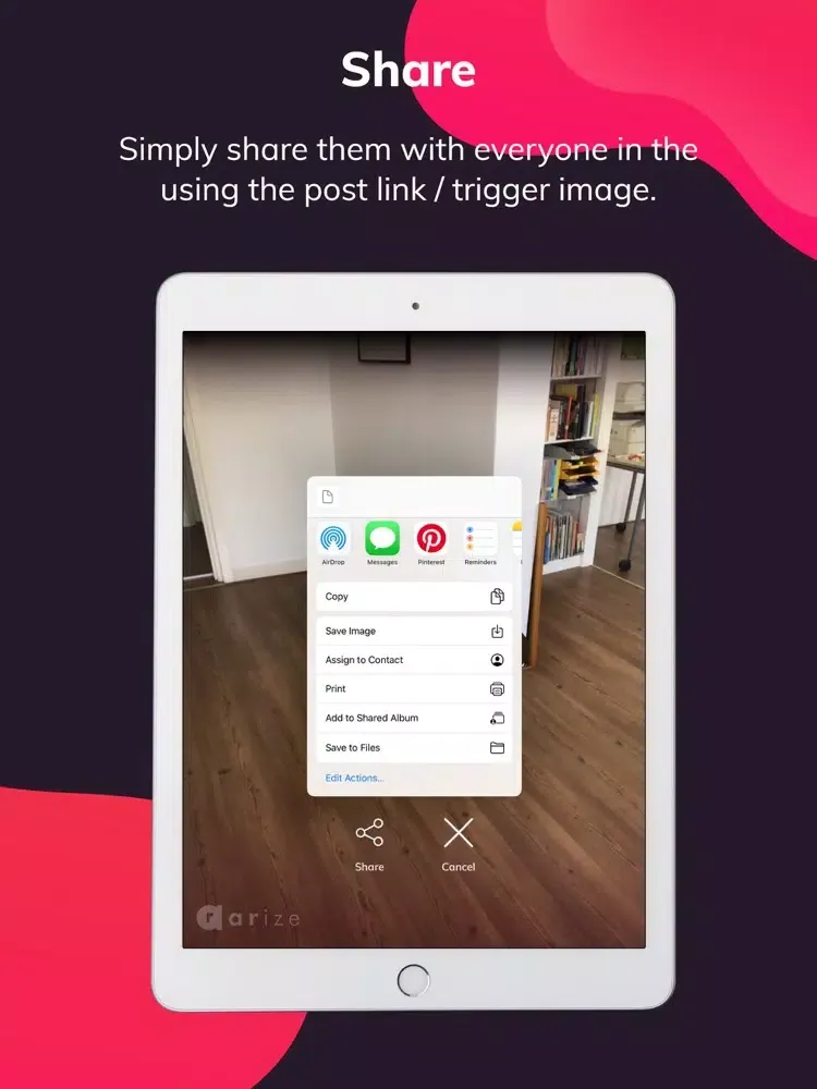 Capturas de tela do ARize Augmented Reality iPad 