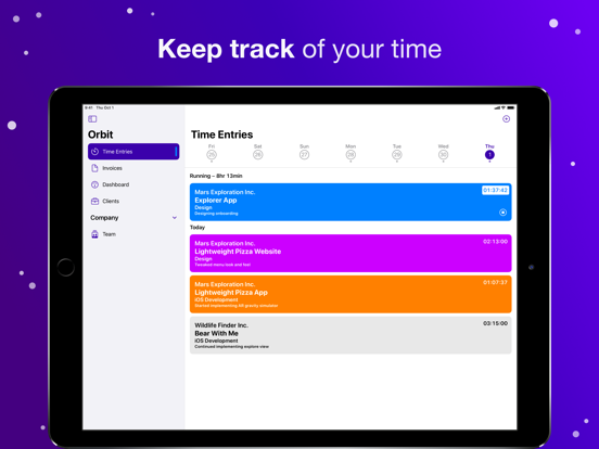 تصاویر Orbit: Time-based Invoicing iPad 