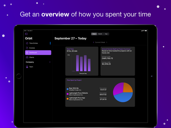 تصاویر Orbit: Time-based Invoicing iPad 